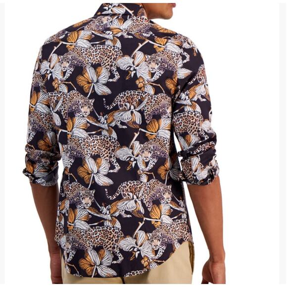 Paisley & Gray Men's Samuel Slim-Fit Floral Leopard-Print Button-Down Shirt Sz L - Picture 3 of 11